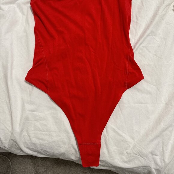 Lululemon Wundermost Ultra-Soft Nulu Asymmetrical Bodysuit in Red - Picture 6 of 8